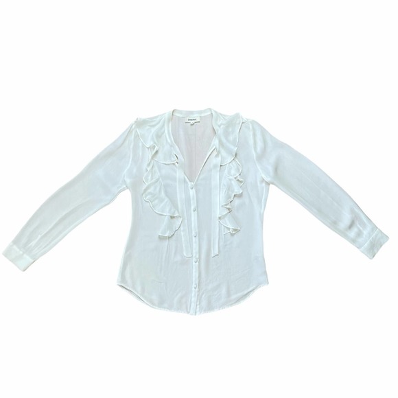 L'AGENCE | Cream 100% Silk Long Sleeve "Valentina" Ruffle Button Down Blouse Top - Picture 2 of 13